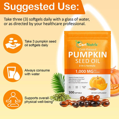 CFHQXSZ Pumpkin Seed Oil with Saw Palmetto Capsules — Cold Pressed, 300 Softgels for Prostate & Hair Health | Non-GMO, Soy Free, Gluten Free