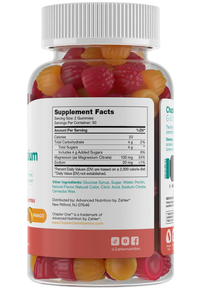 Chapter One Magnesium Gummies – Raspberry & Mango, 60 Gummies, Kosher