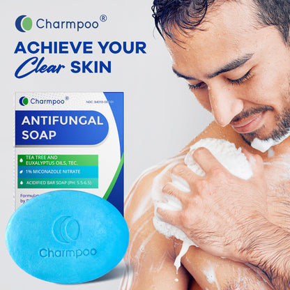 CHARMPOO Antifungal Soap with Tea Tree Oil – 2 Medicated Bars (9 oz total) for Athlete’s Foot, Ringworm & Jock Itch | Daily Skin Care for Women & Men