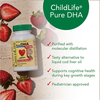 CHILDLIFE ESSENTIALS Pure DHA for Kids - DHA EPA Omega-3 (Natural Berry), 90 Softgels