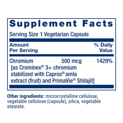 Life Extension Optimized Chromium Crominex3+ 500 mcg | Metabolism Support | Vegetarian, Gluten Free, Non-GMO
