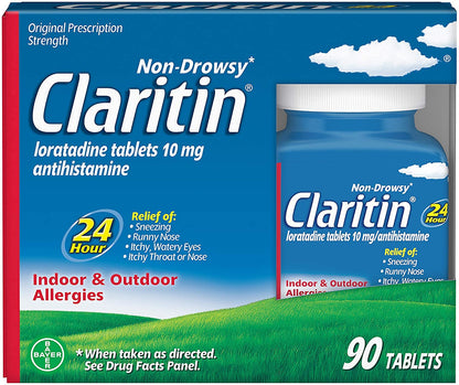 Claritin Indoor & Outdoor Allergy Relief, 90 Tablets – 24-Hour Symptom Relief