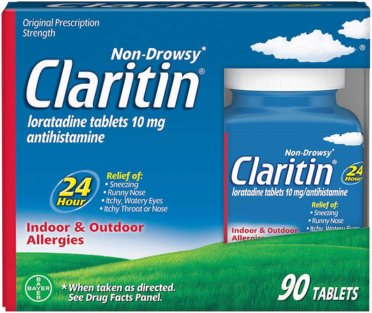 Claritin Indoor & Outdoor Allergy Relief, 90 Tablets – 24-Hour Symptom Relief