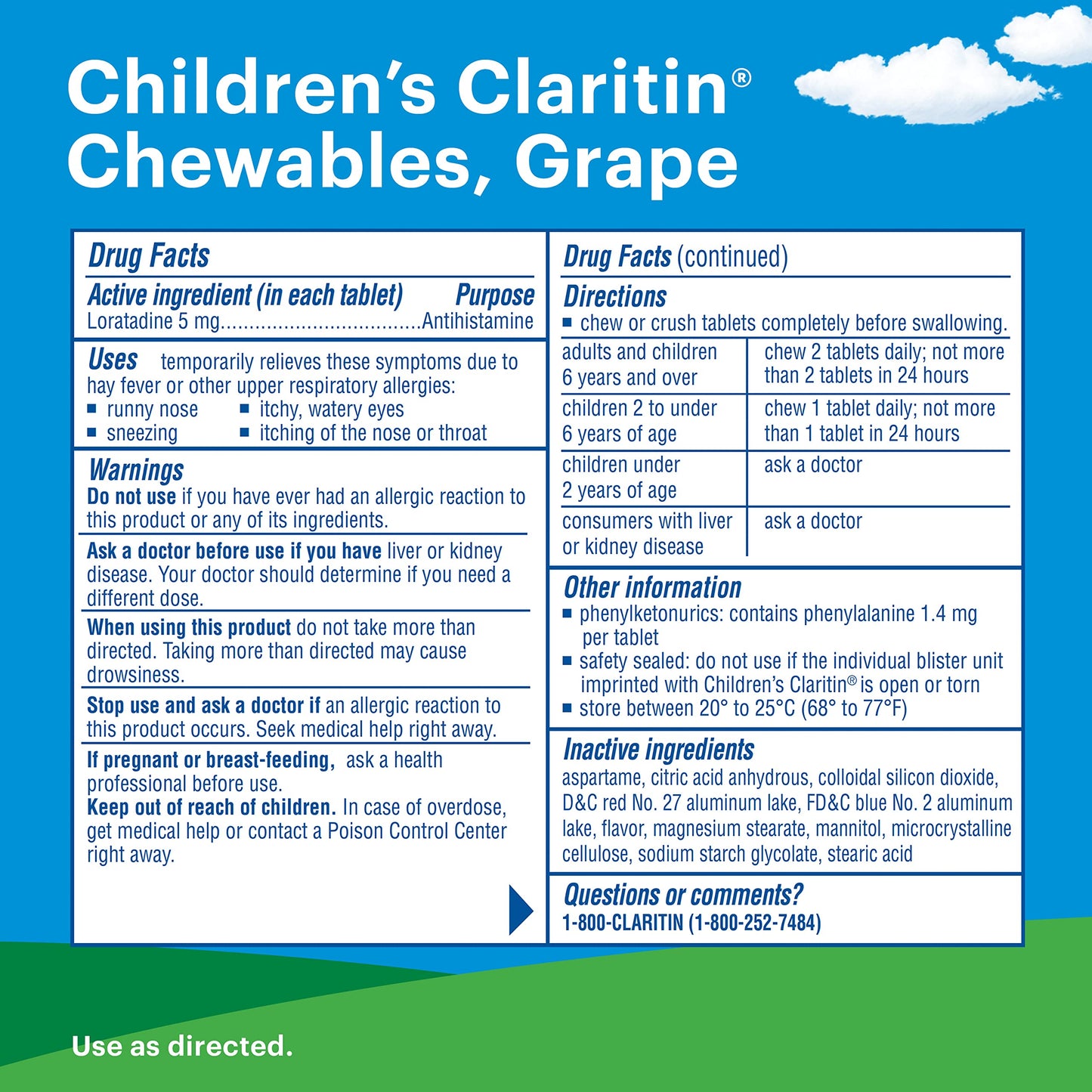 Children's Claritin Chewables Grape, 60 Count | 24 HR Non-Drowsy Allergy Medicine for Kids