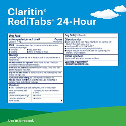 Claritin RediTabs 24-Hour Allergy Relief | Non-Drowsy Loratadine 10 mg, 30 Count