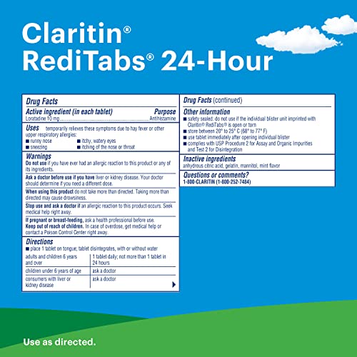 Claritin RediTabs 24-Hour Allergy Relief | Non-Drowsy Loratadine 10 mg, 30 Count