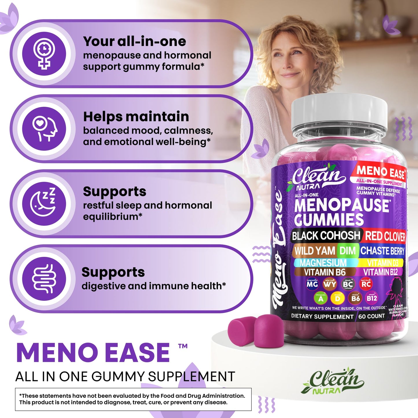 Clean Nutraceuticals Menopause Gummies for Women – Hormone Balance & Night Sweat Support