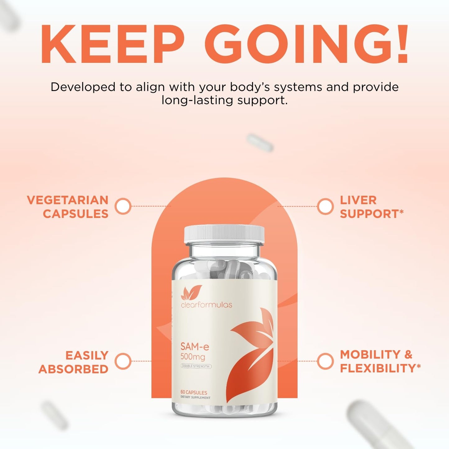 Clear Formulas Bioactive SAM-e 500mg – Mood & Liver Support (Vegan, Non-GMO, Made in USA)