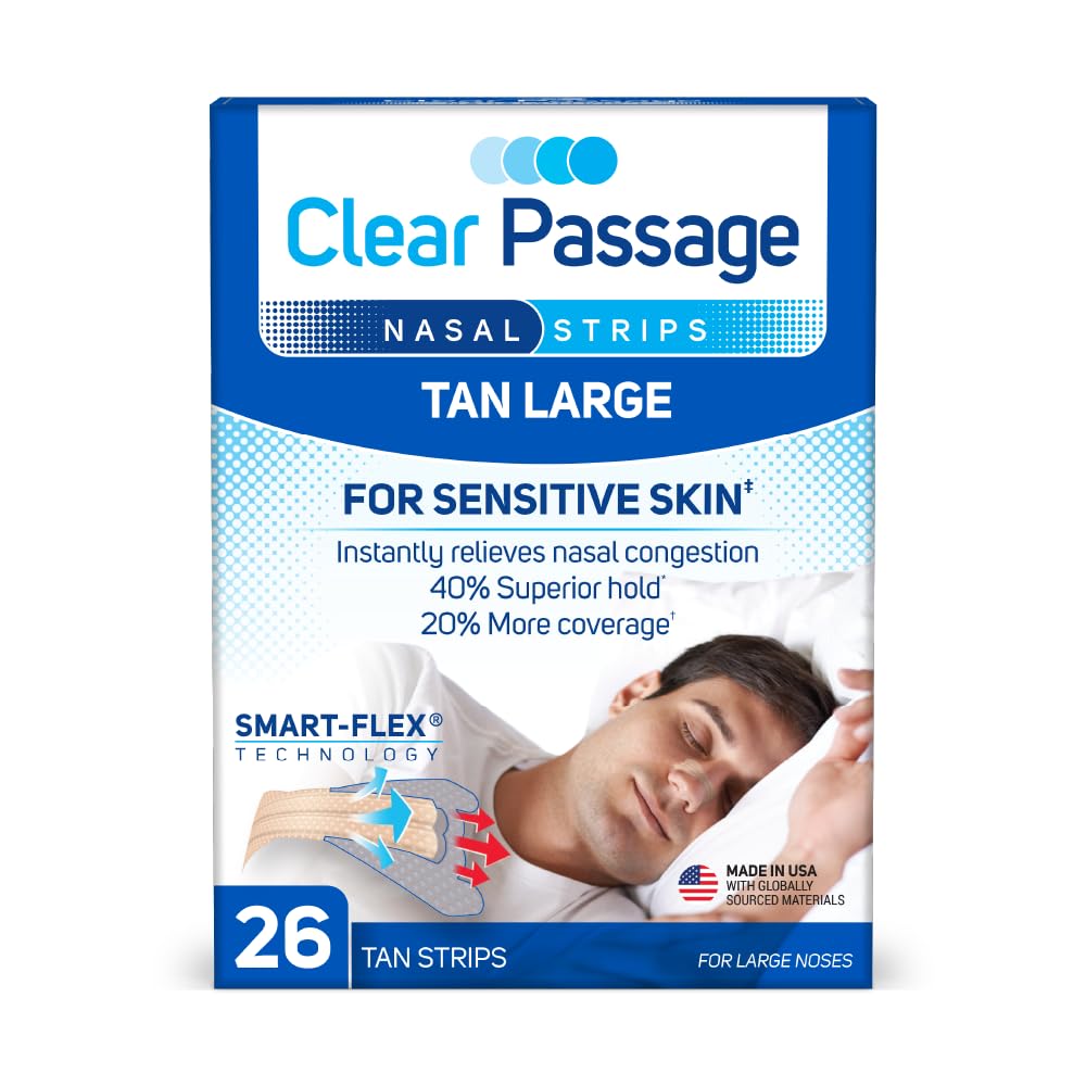 Clear Passage Nasal Strips, Large Tan — Instant Relief, Improve Sleep, 26 Count (Pack of 36)