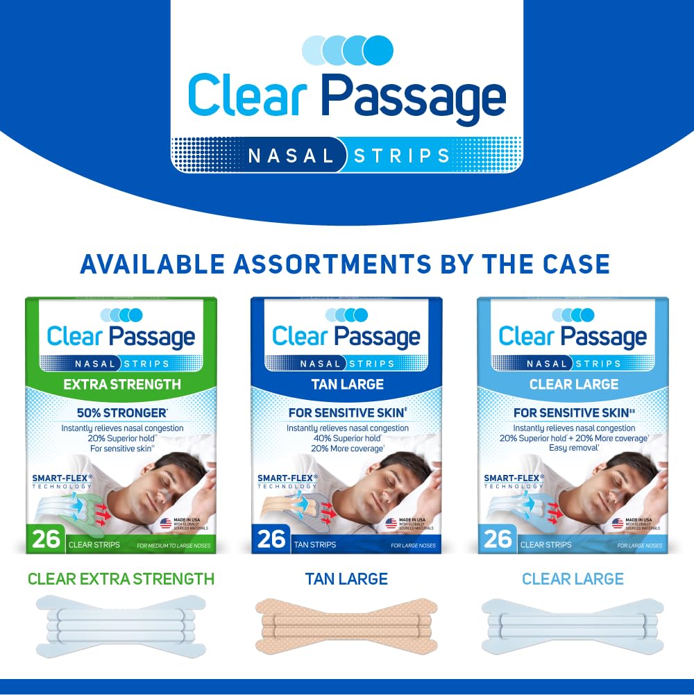 Clear Passage Nasal Strips, Large Tan — Instant Relief, Improve Sleep, 26 Count (Pack of 36)