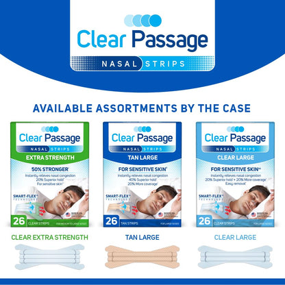 Clear Passage Nasal Strips, Large Tan — Instant Relief, Improve Sleep, 26 Count (Pack of 36)