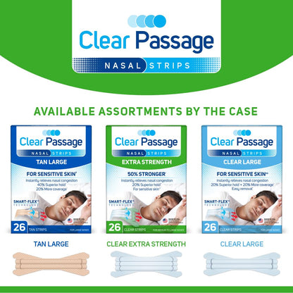 Clear Passage Nasal Strips Extra Strength – Instant Nasal Opening for Better Sleep, Reduced Snoring, and Congestion Relief (26 Strips per Pack)