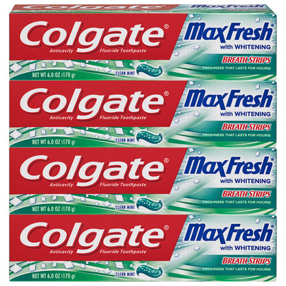Colgate Max Fresh Whitening Toothpaste with Breath Strips - Clean Mint - 6 oz 4-Pack