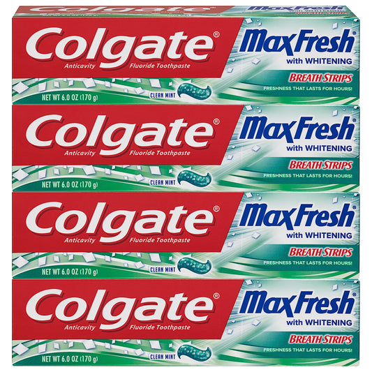 Colgate Max Fresh Whitening Toothpaste with Breath Strips - Clean Mint - 6 oz 4-Pack
