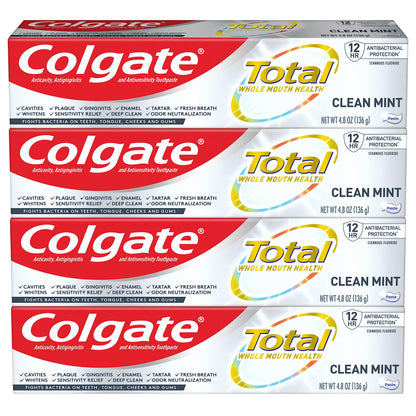 Colgate Total Toothpaste with Whitening, Clean Mint – 4 Pack (4.8 oz each)