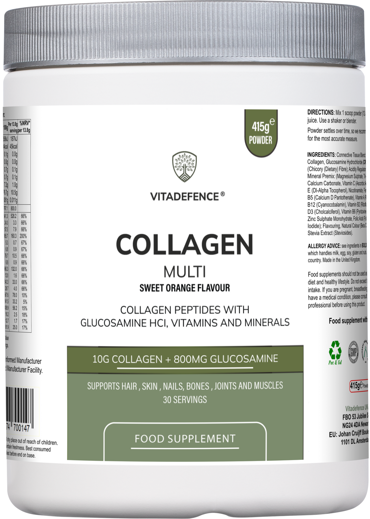 Collagen Multi | Orange Flavour Powder with Glucosamine, Vitamins & Minerals – 415 g