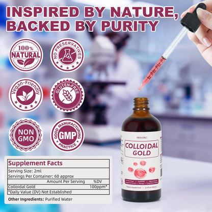 Colloidal Gold 100ppm – 24K Nano-Gold, Natural Electrolyte, 4 oz