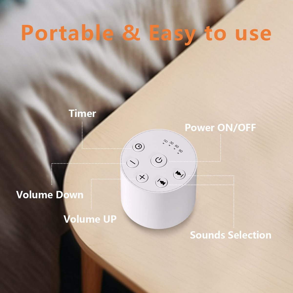 Color Noise Sleep Sound Machine – Portable White Noise with 30 Sounds, 32 Volume Levels, 4 Timers