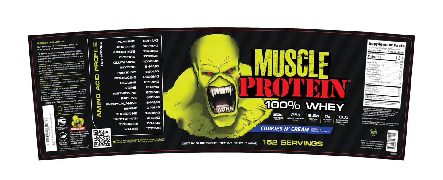 COLOSSAL LABS Muscle Whey Protein Powder – Cookies & Cream, 25,000mg Amino Acids/Serving, Cold-Filtered, 12 lb