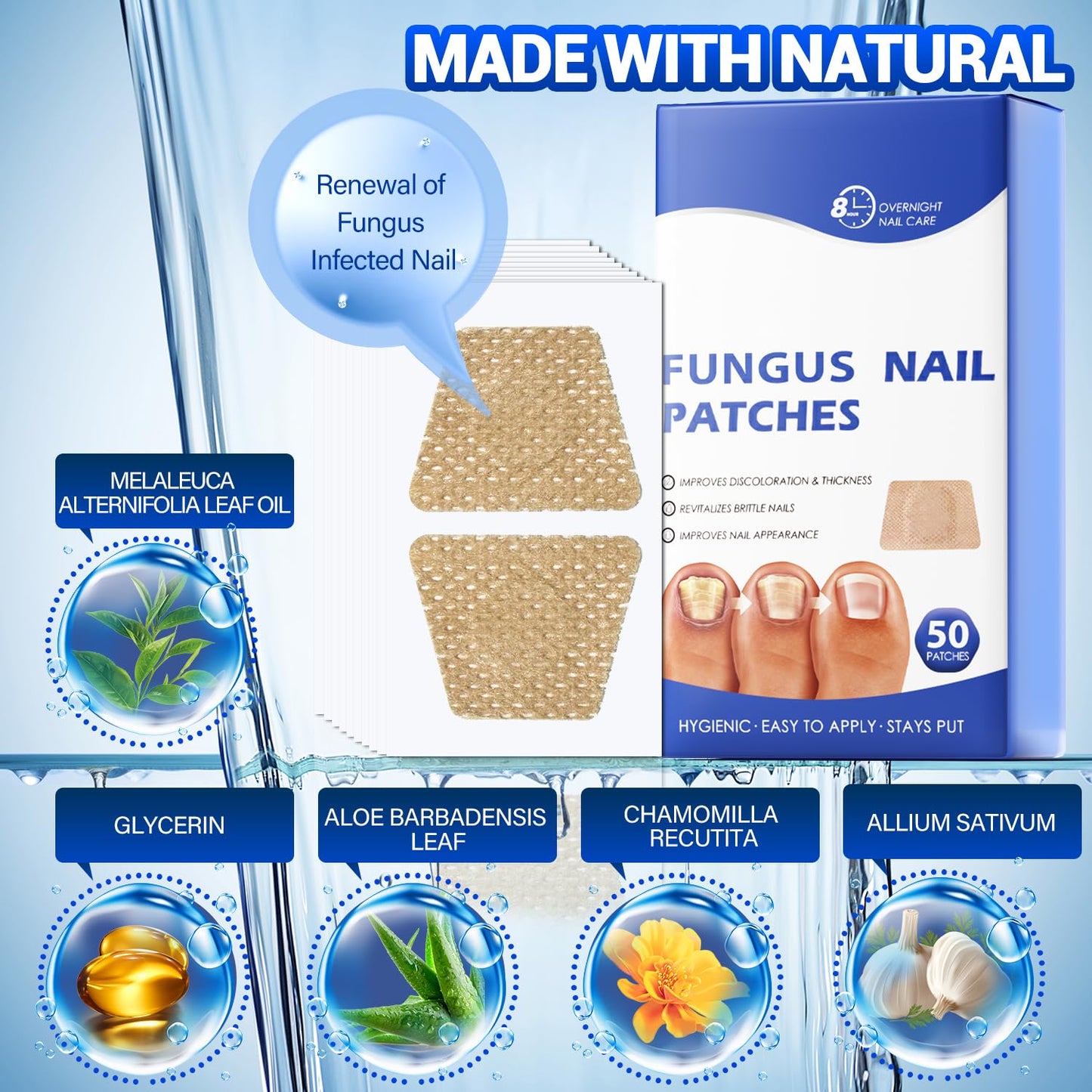 Comfort Toenail Fungus Patches - Extra Strength Hydrogel Overnight Nail Repair (50 Pcs)