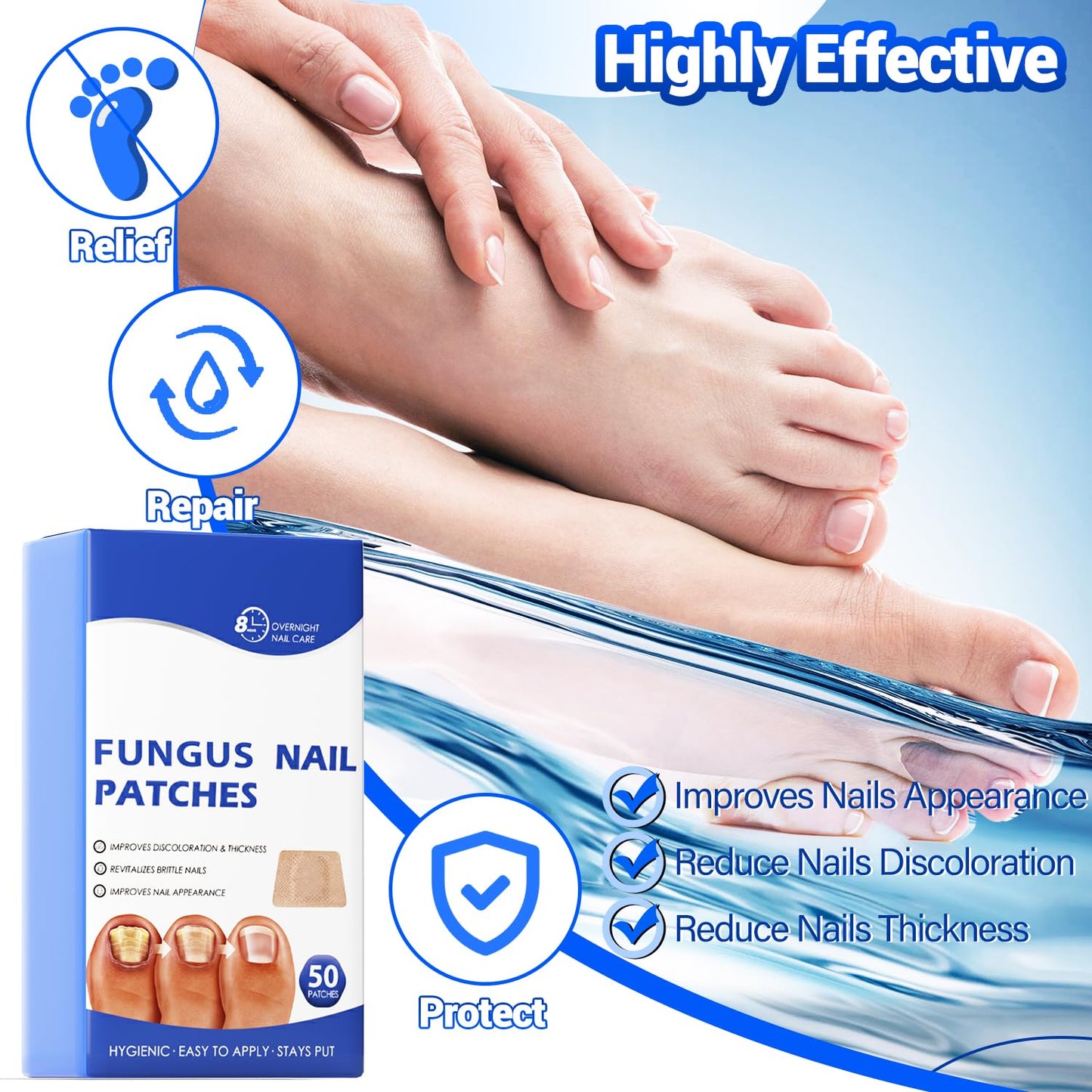 Comfort Toenail Fungus Patches - Extra Strength Hydrogel Overnight Nail Repair (50 Pcs)