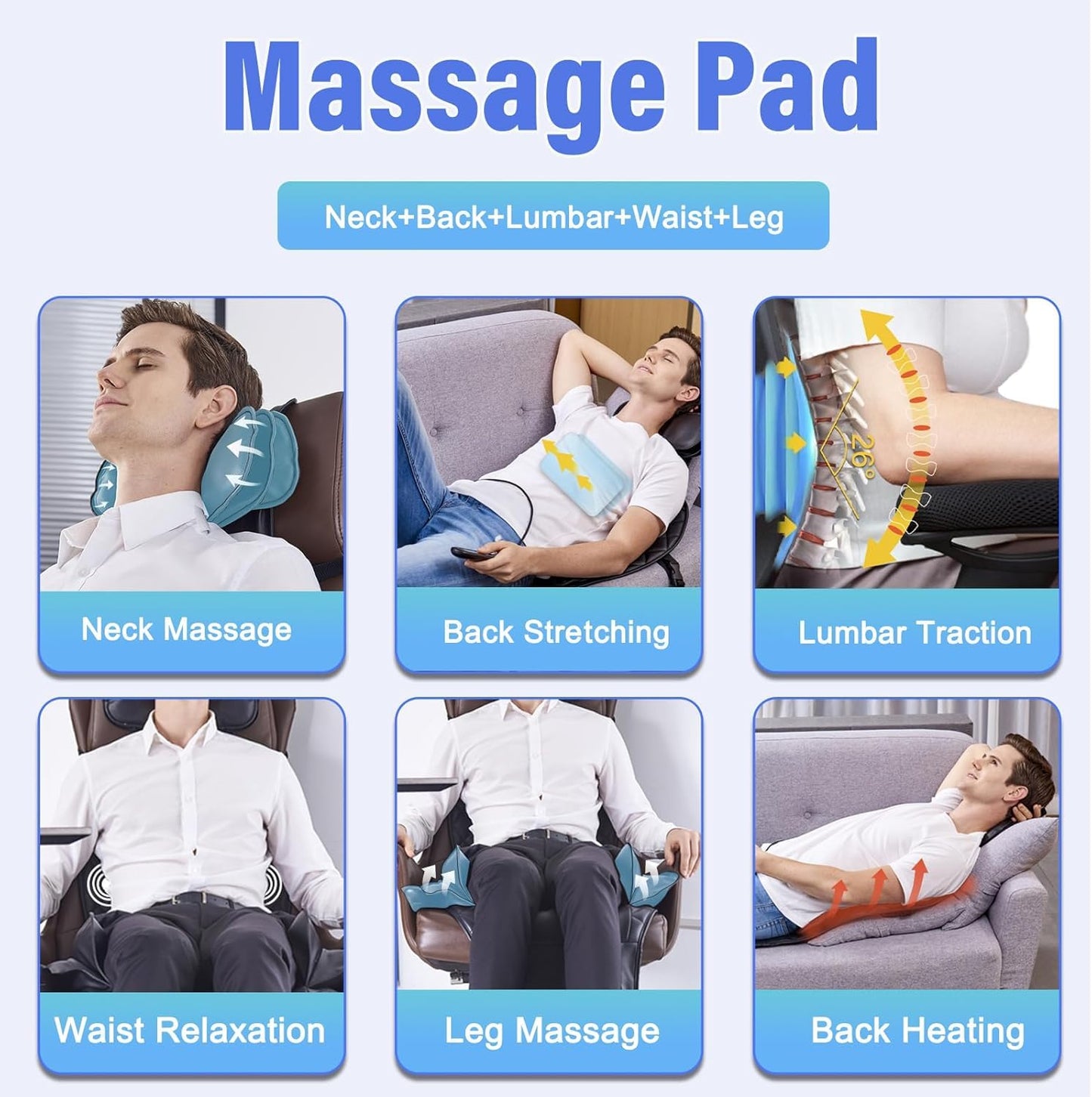 comrelax Back Massager with Heat & Traction — Full Back Massage Pad for Office & Home