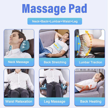 comrelax Back Massager with Heat & Traction — Full Back Massage Pad for Office & Home
