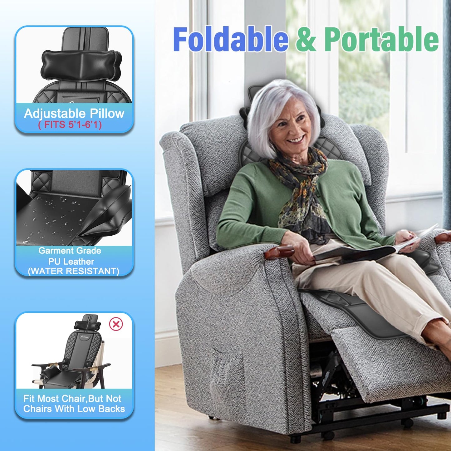 comrelax Back Massager with Heat & Traction — Full Back Massage Pad for Office & Home