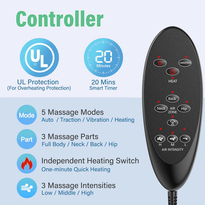 comrelax Back Massager with Heat & Traction — Full Back Massage Pad for Office & Home
