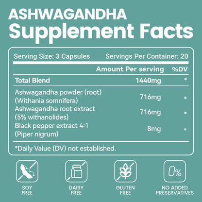 VivoNu Ashwagandha Vegan Capsules – KSM-66, Black Pepper, 60 Count