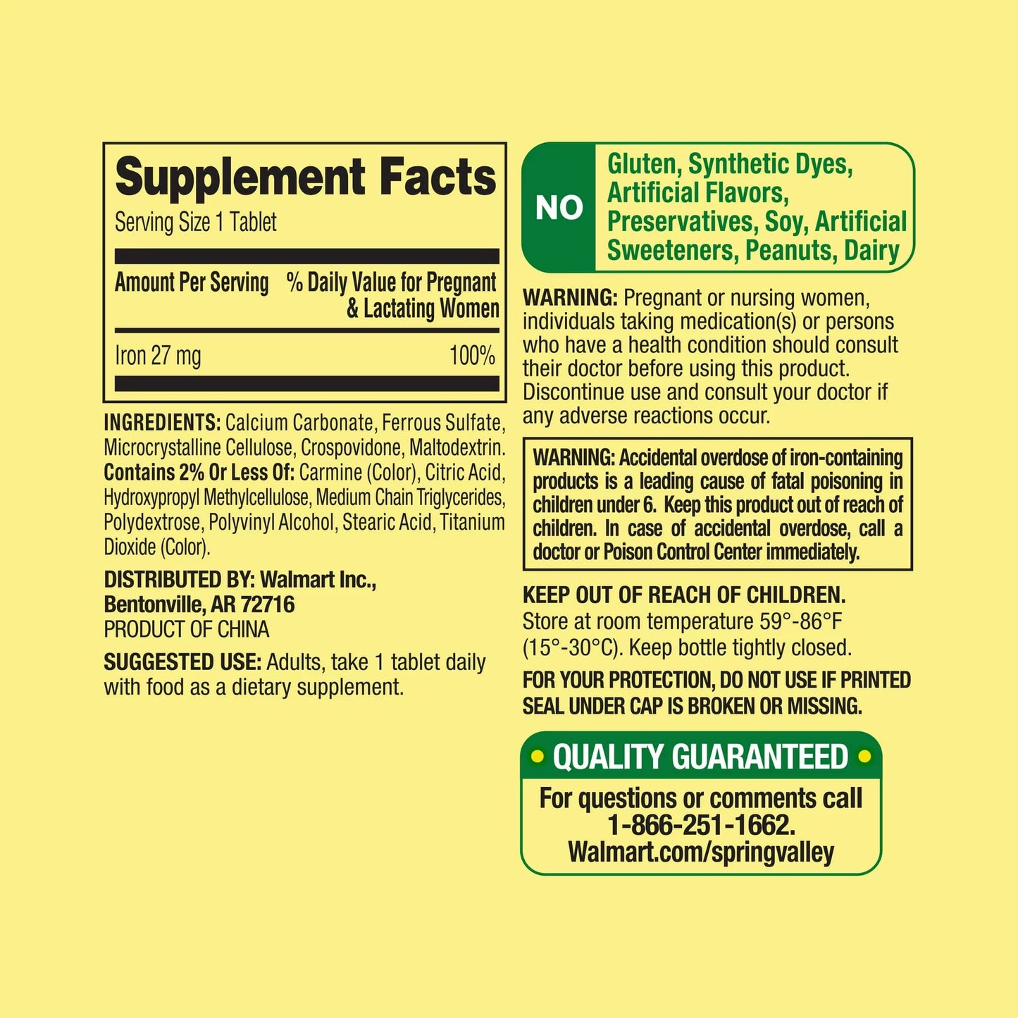 Convergence Spring Valley Iron as Ferrous Sulfate Tablets – 27 mg Iron, 250 Count | Prenatal Health Support, Gluten-Free