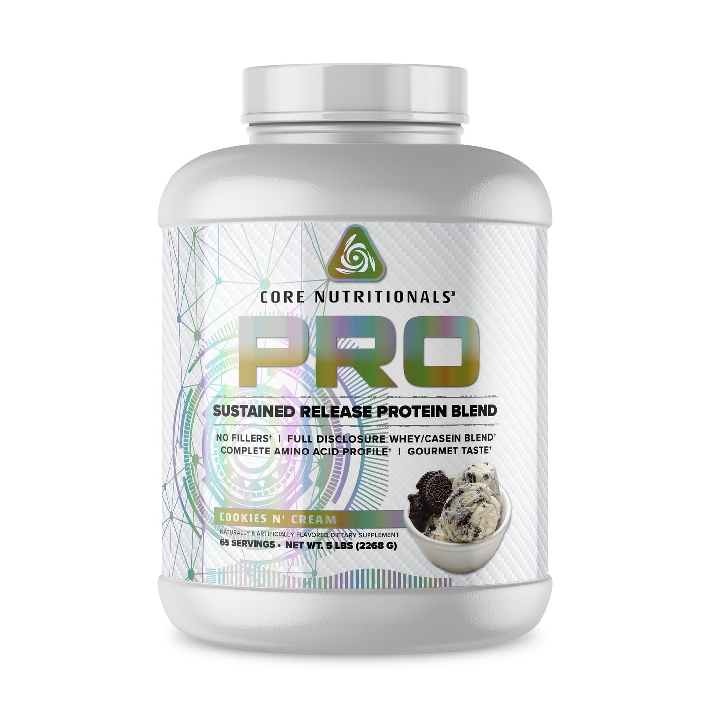 Core Nutritionals Pro Sustained Release Whey Protein Blend – Cookies N Cream, 25g Protein, 2g Carbs, Digestive Enzymes, 5 lb