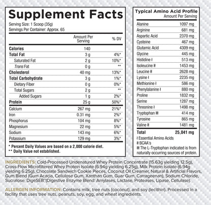 Core Nutritionals Pro Sustained Release Whey Protein Blend – Cookies N Cream, 25g Protein, 2g Carbs, Digestive Enzymes, 5 lb
