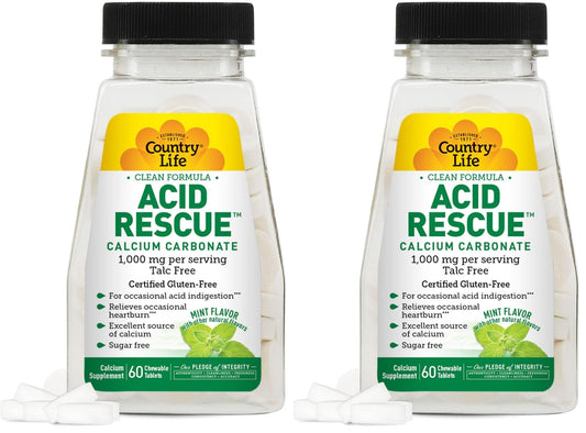 Country Life Acid Rescue Chewable Tablets – Certified Vegan & Gluten-Free Heartburn Relief, 400mg Calcium & Magnesium