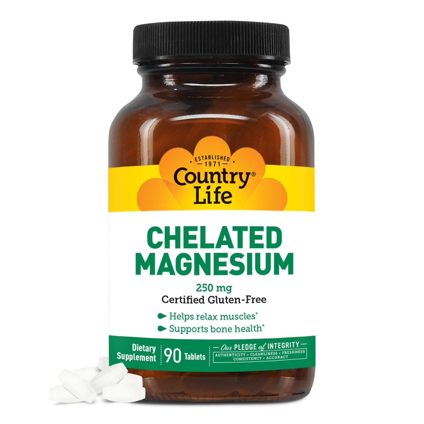 Country Life Chelated Magnesium 250mg – Supports Bone & Immune Health | Daily Supplement 90 ct