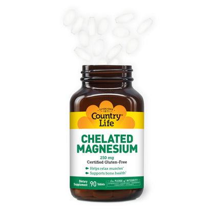 Country Life Chelated Magnesium 250mg – Supports Bone & Immune Health | Daily Supplement 90 ct