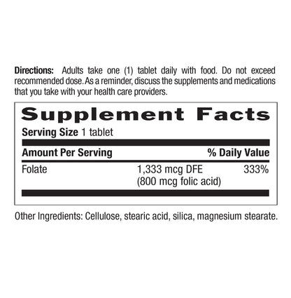 Country Life Folate 800 mcg Folic Acid – Prenatal Support, 100 Tabs, Gluten-Free