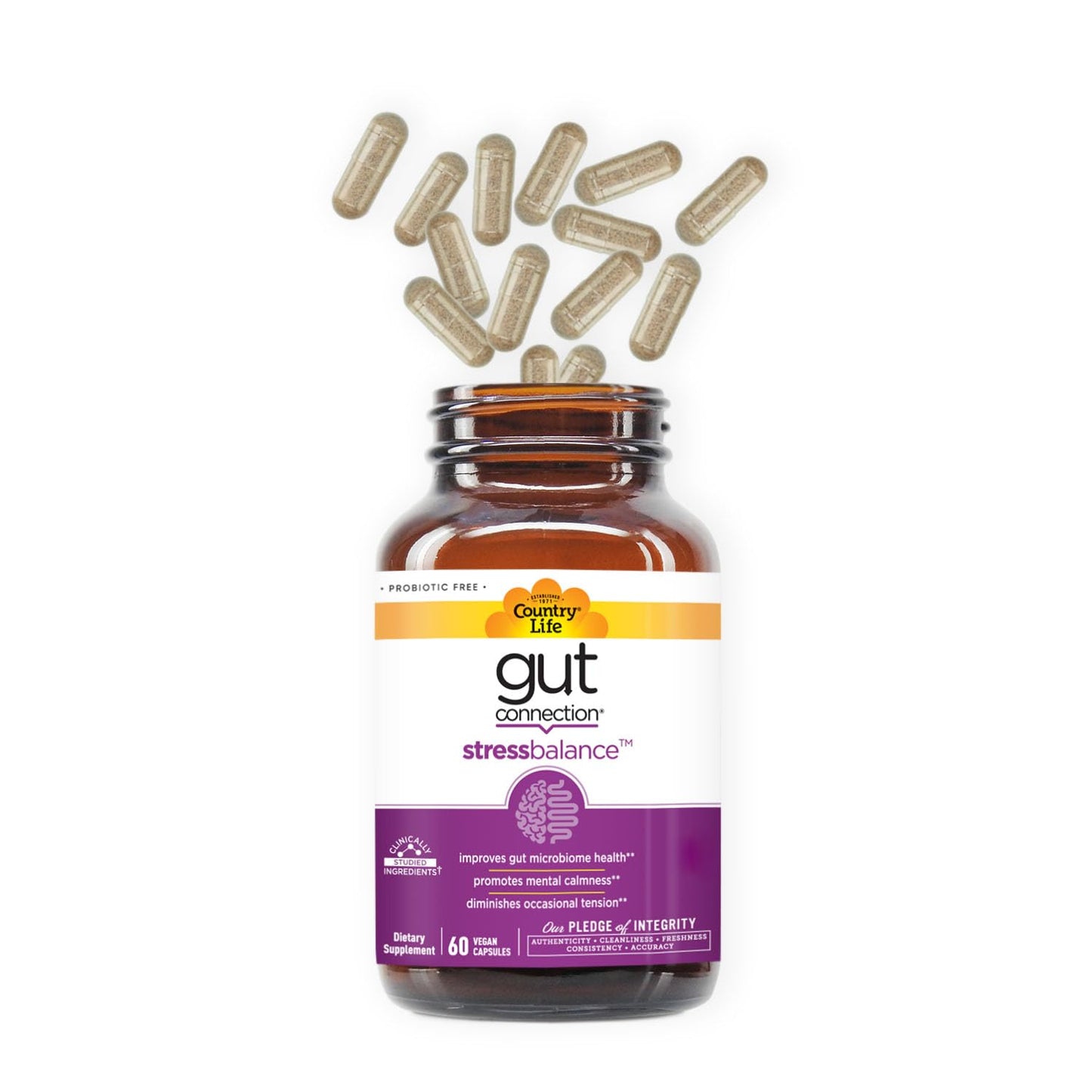 Country Life Gut Connection Stress Balance 60 Vegan Capsules | Gluten Free & Vegan