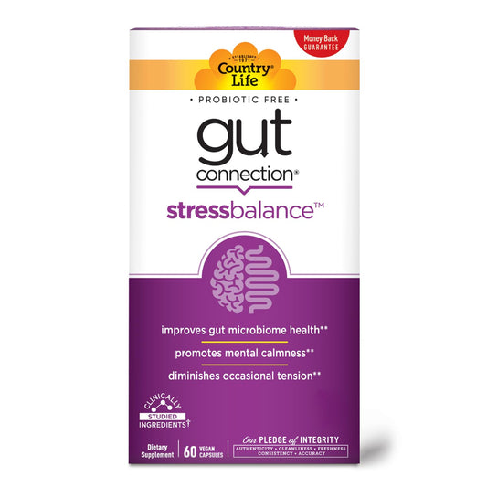 Country Life Gut Connection Stress Balance 60 كبسولة نباتية | خالي من الجلوتين ونباتي