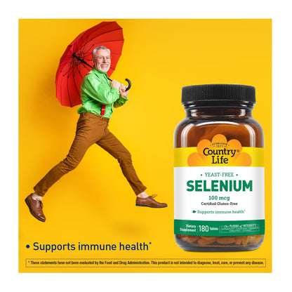 Country Life Selenium – Yeast Free, 100 mcg, 180 Tablets | Immune Support