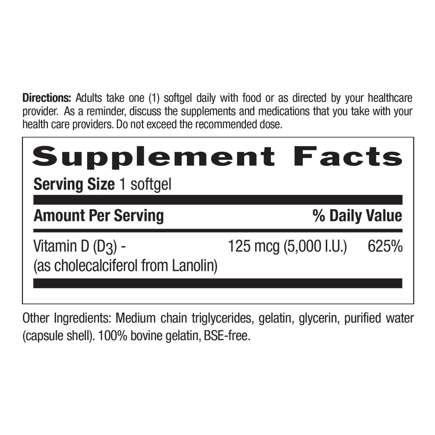 Country Life Vitamin D3 5000 IU – Supports Bones, Teeth & Immunity | 60 ct