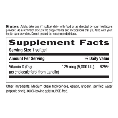 Country Life Vitamin D3 5000 IU – Supports Bones, Teeth & Immunity | 60 ct