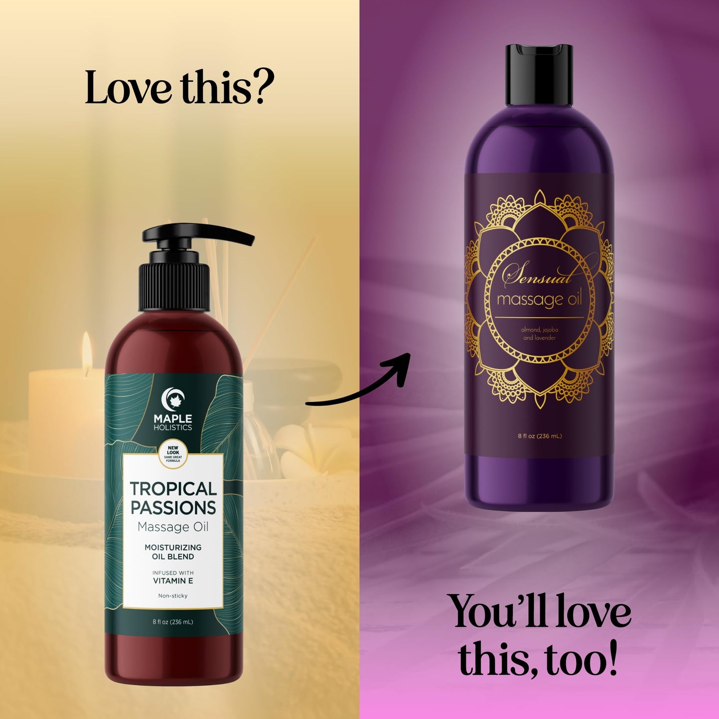 Tropical Sensual Massage Oil for Couples - Mango Scent, Coconut & Almond