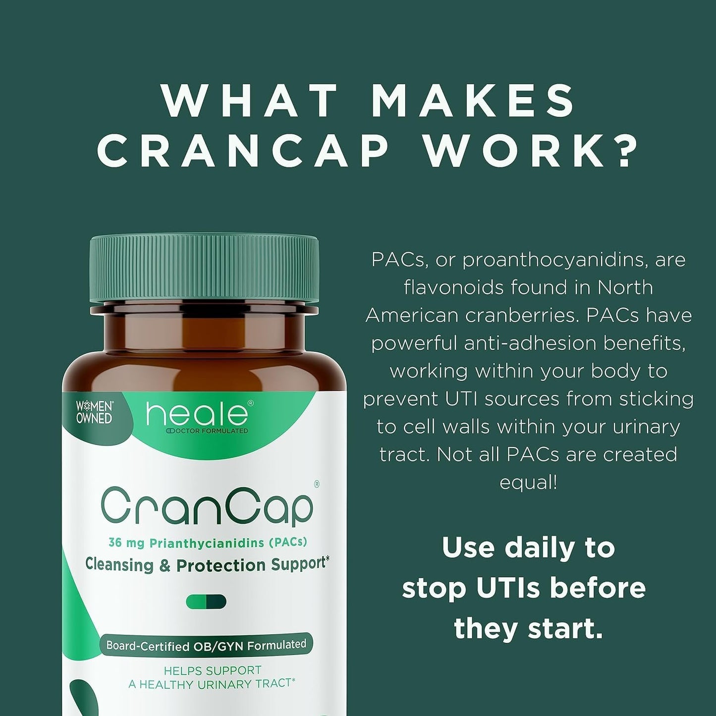 CranCap Cranberry Pills — Urinary Tract Support, 36 mg PACs, 180 Capsules | Heale