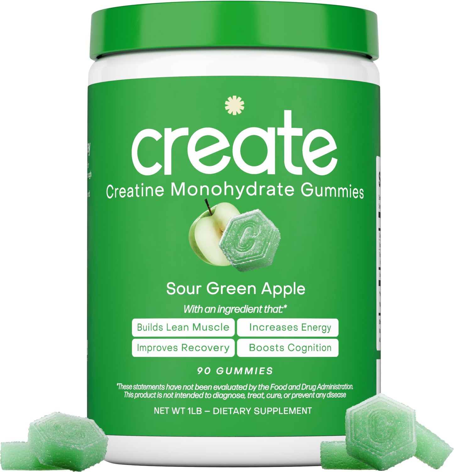 Create Creatine Monohydrate Gummies 1.5g – Vegan, Sour Green Apple