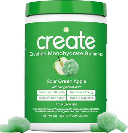 Create Creatine Monohydrate Gummies 1.5g – Vegan, Sour Green Apple