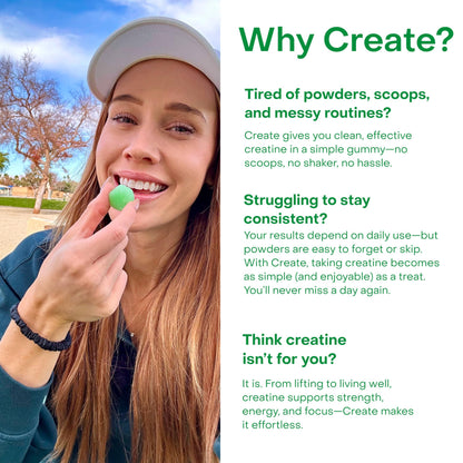 Create Creatine Monohydrate Gummies 1.5g – Vegan, Sour Green Apple