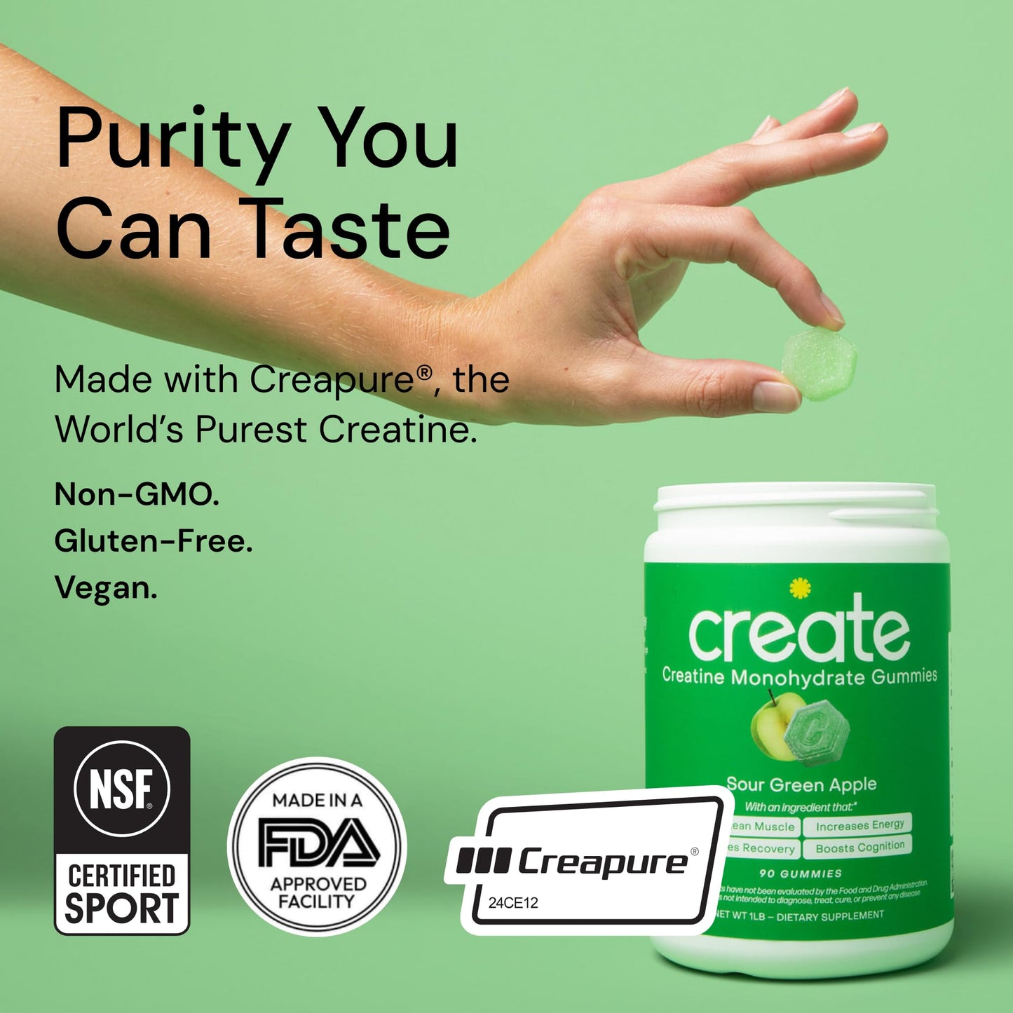 Create Creatine Monohydrate Gummies 1.5g – Vegan, Sour Green Apple