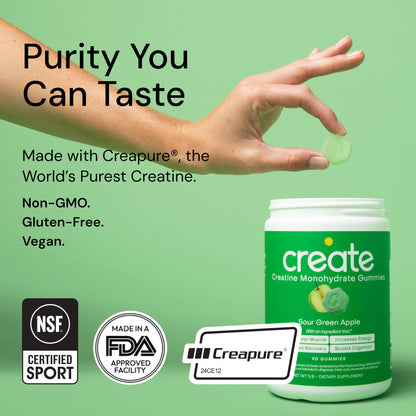 Create Creatine Monohydrate Gummies 1.5g – Vegan, Sour Green Apple