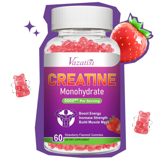 Creatine Monohydrate Gummies – Sugar Free Vegan, Strawberry, 60 Count